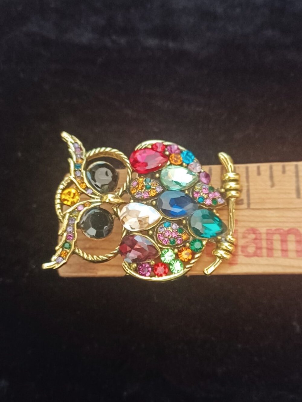 Multi Colored Rhinestone Owl Brooch - Picture 3 of 4
